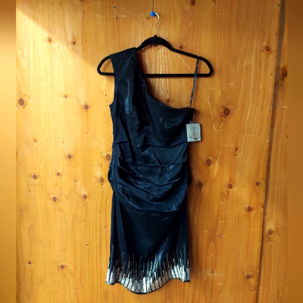 Suzi Chin For Maggy Boutique Black Embellished One Shoulder Sleeveless Dress